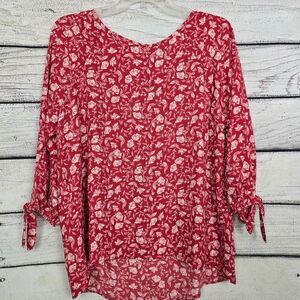 Papermoon L Red Floral Tie Sleeve Blouse NWT
